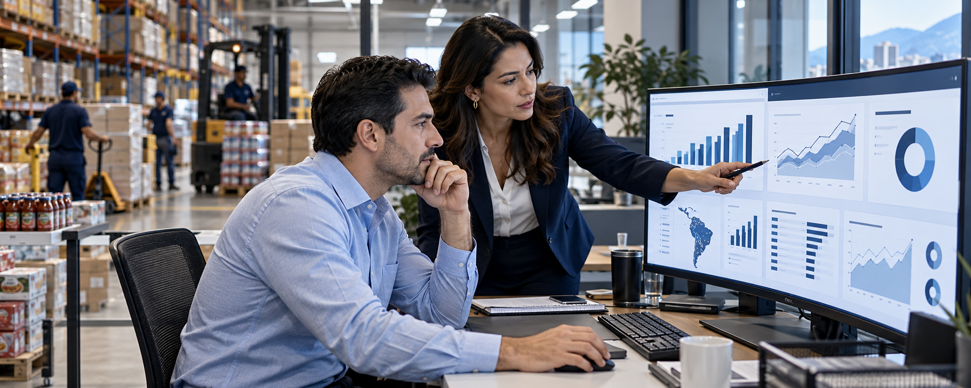 Analistas revisan ventas y rentabilidad en un tablero de negocios