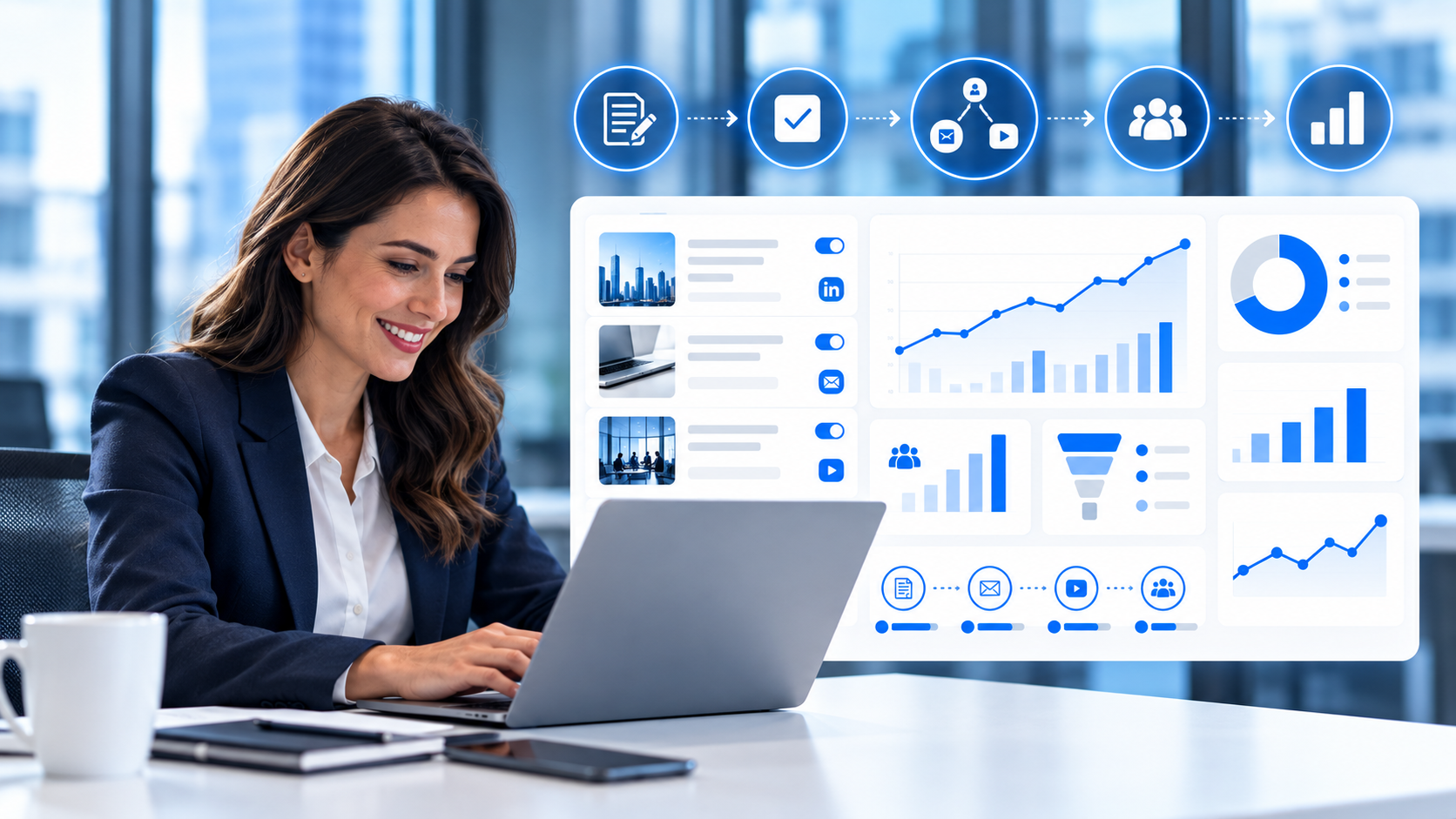 Profesional de marketing revisando campañas y resultados con IA