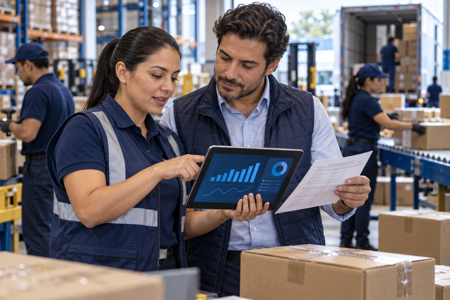 Equipo de logística revisa inventario y pedidos con información del ERP
